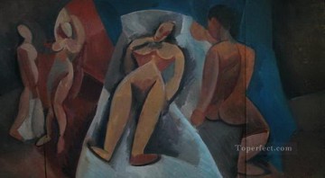 Pablo Picasso Painting - Nude layer with figures 1908 cubism Pablo Picasso